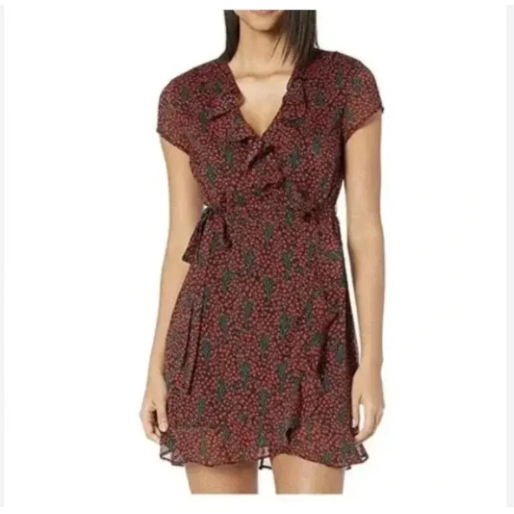 Bardot Red Floral Ruffle Mini Dress